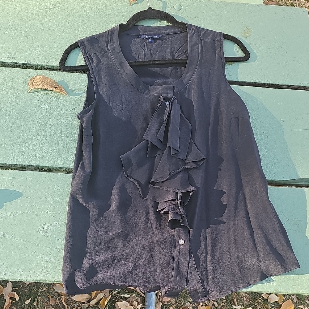 Lands' End Dark Gray Sleeveless Blouse with Ruffle